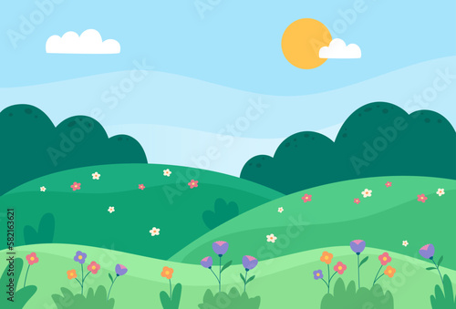 Natural spring landscape background vector illustration
