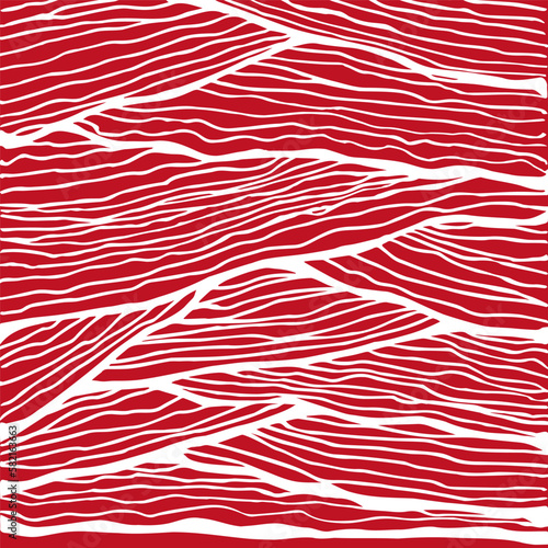 Pattern with hand drawn wavy lines. Abstract background with waves, brush strokes. Red and white texture. Ornamental print for t-shirts, wrapping paper. photo