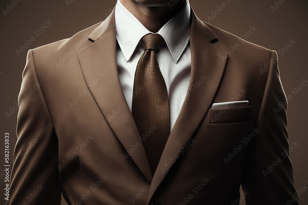 Close-up at gentleman is wearing brown color business suit uniform. Generative Ai image. Close-up at gentleman is wearing brown color business suit uniform. Generative Ai image.