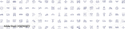Import and exports line icons signs set. Design collection of import, export, trade, global, market, logistics, transportation, shipping outline concept vector illustrations