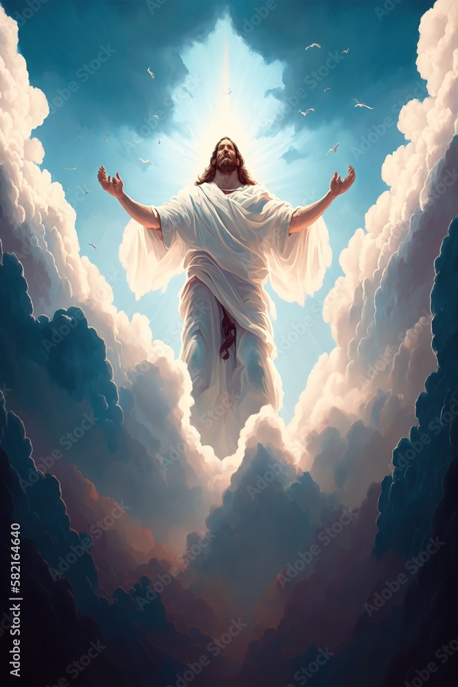 Resurrection Light Cross Shape In Clouds Risen Jesus Ascends to