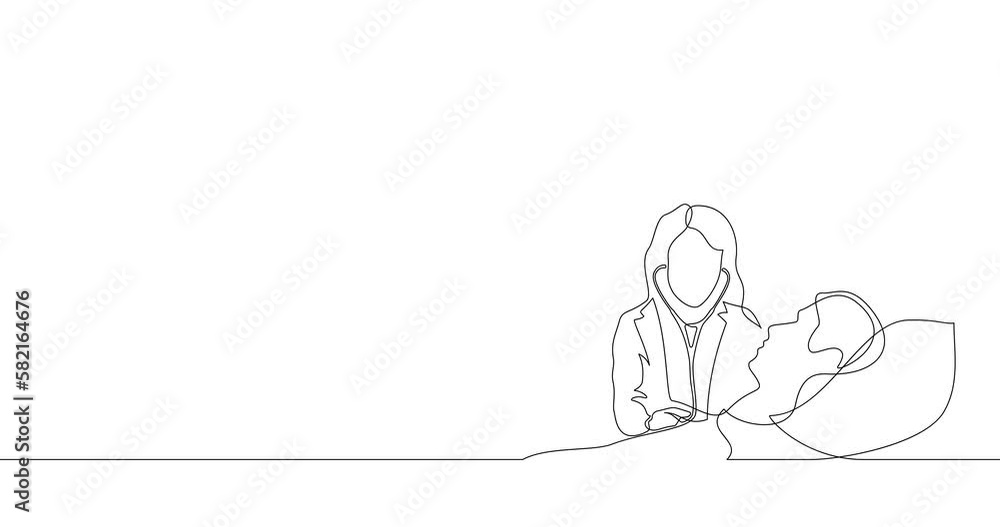 Animation of an image drawn with a continuous line. The doctor examines the patient. The scene in the hospital. Animation of an image drawn with a continuous line. The doctor examines the patient. The scene in the hospital.