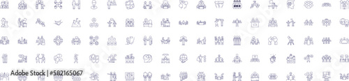 Community line icons signs set. Design collection of Society, Fellowship, Network, Clan, Congregation, Group, Alliance, Tribe outline concept vector illustrations