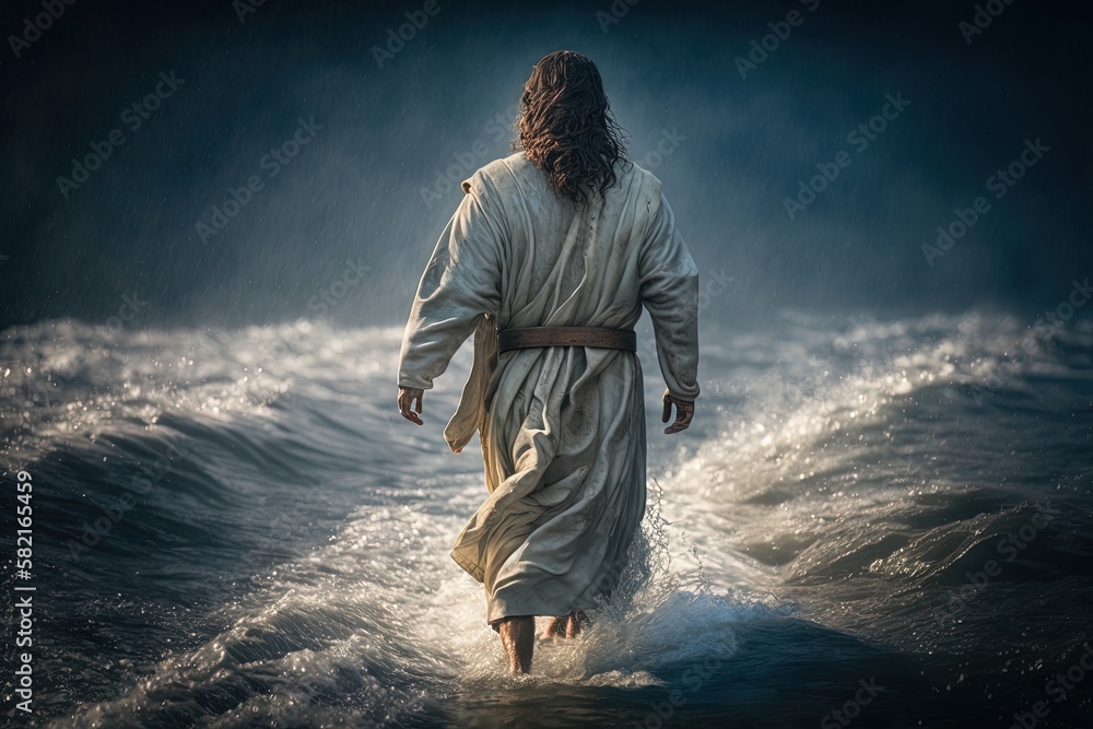 Miraculous Moment: Jesus Walking on Water. Concept. Generative AI