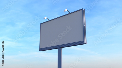 Outdoor billboard with blue sky background for promotional means.