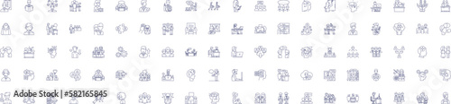 Mindset line icons signs set. Design collection of Attitude, Outlook, Perspective, Psyche, Disposition, Worldview, Thinking, Tenor outline concept vector illustrations