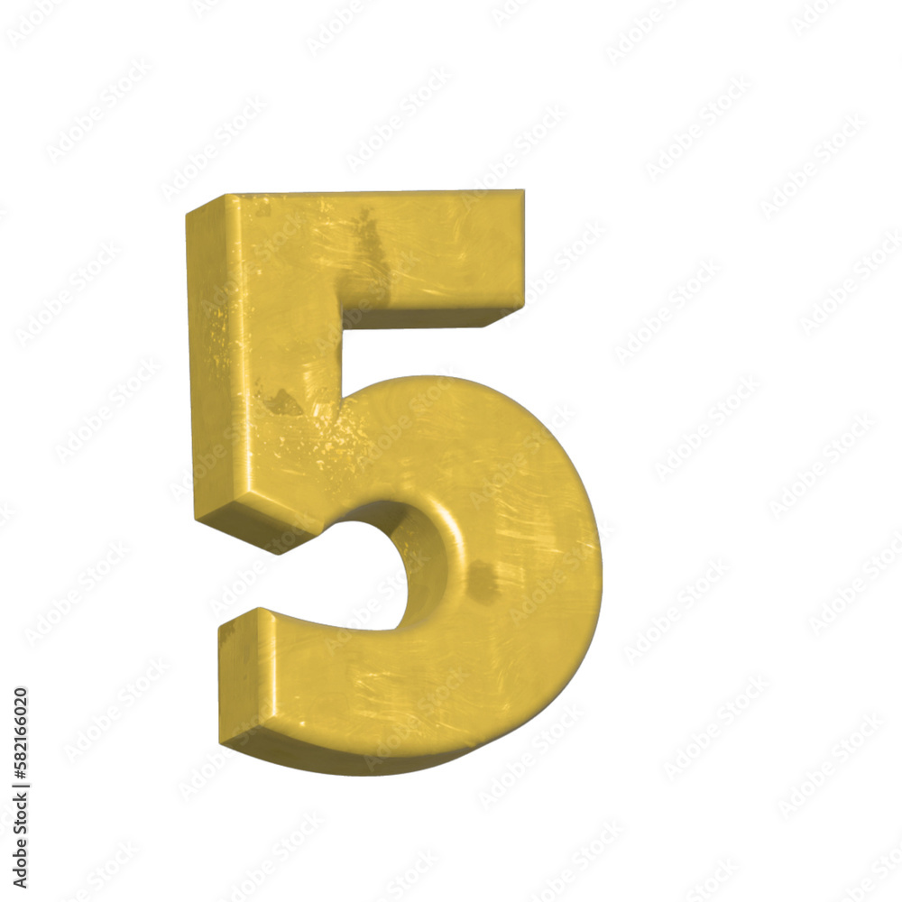 3d rendering number 5 with golden material png file 3d rendering number 5 with golden material png file
