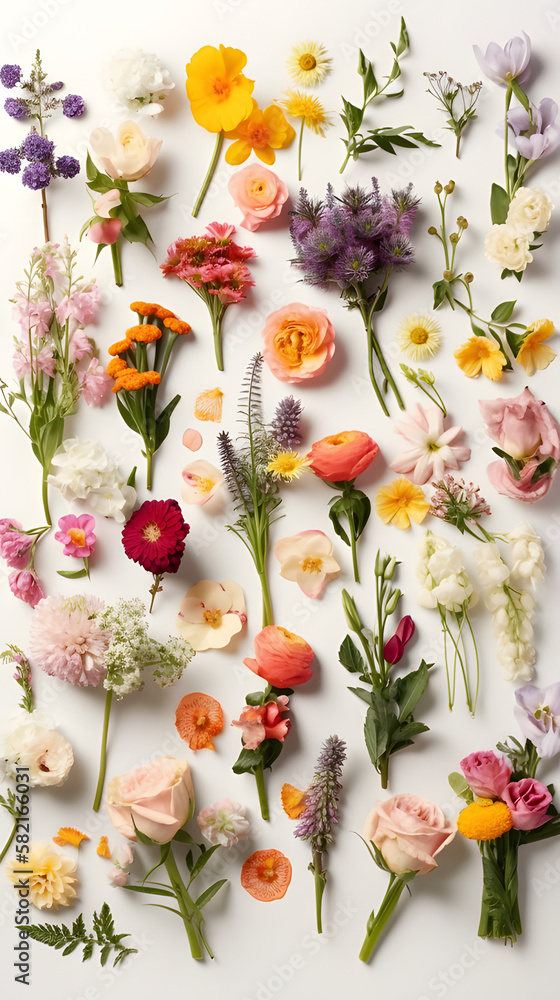 A set of spring flowers in full bloom A set of spring flowers in full bloom