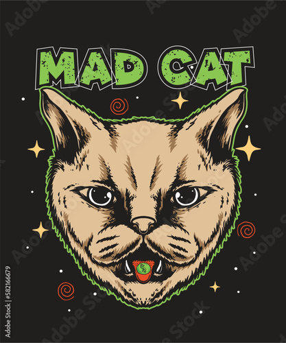 Angry Cat trippy face. Trippy colorful vector illustrations for your work logo, merchandise t-shirt, stickers and label designs, poster, greeting cards advertising business company or brands
