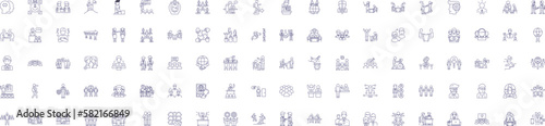 Collaboration line icons signs set. Design collection of Cooperation, Partnership, Teamwork, Alliance, Synchronization, Coordination, Joint effort, Synergy outline concept vector illustrations