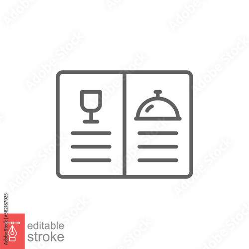 Food menu card icon. Simple outline style. Booklet, menu book, restaurant concept. Thin line symbol. Vector illustration isolated on white background. Editable stroke EPS 10.