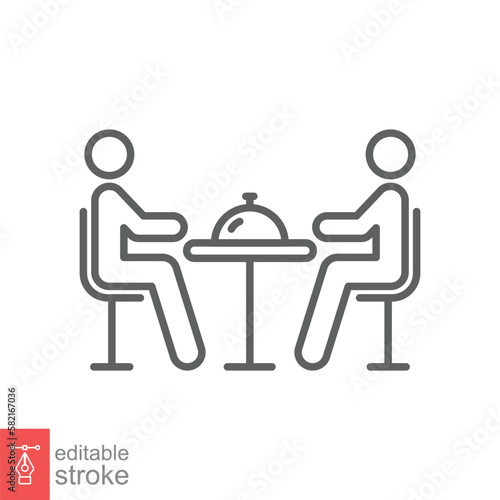 Dinner line icon. Simple outline style. People sitting on table, party, dinning, restaurant concept. Vector illustration isolated on white background. Editable stroke EPS 10.