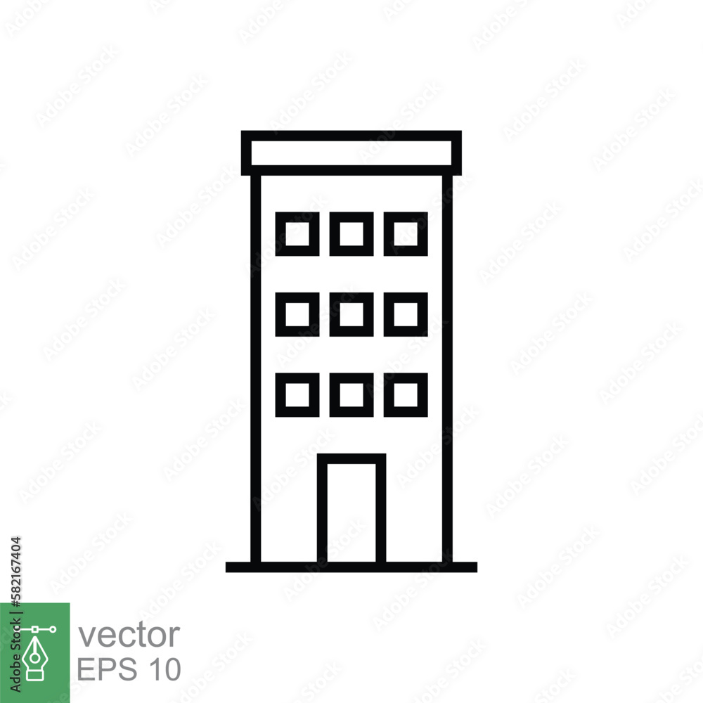 Building icon. Simple outline style. Office, modern urban skyscraper, apartment, business, green home, house concept. Thin line symbol. Vector illustration isolated on white background. EPS 10. Building icon. Simple outline style. Office, modern urban skyscraper, apartment, business, green home, house concept. Thin line symbol. Vector illustration isolated on white background. EPS 10.