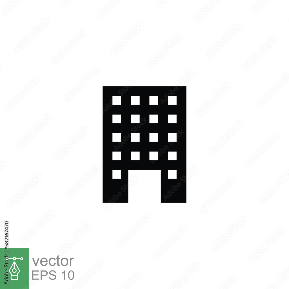 Building icon. Simple solid style. Company office, modern apartment, home, skyscraper, house concept. Black silhouette, glyph symbol. Vector illustration isolated on white background. EPS 10. Building icon. Simple solid style. Company office, modern apartment, home, skyscraper, house concept. Black silhouette, glyph symbol. Vector illustration isolated on white background. EPS 10.