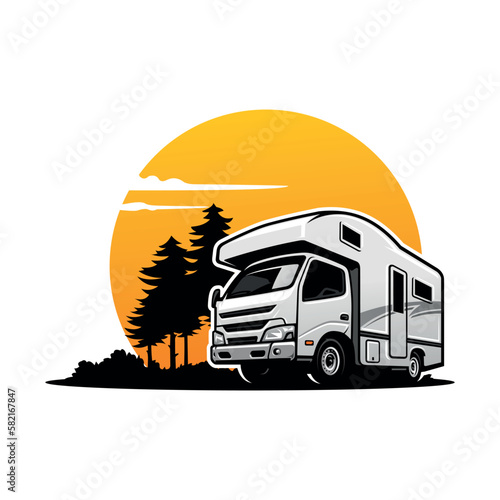 RV camping car illustration logo vector