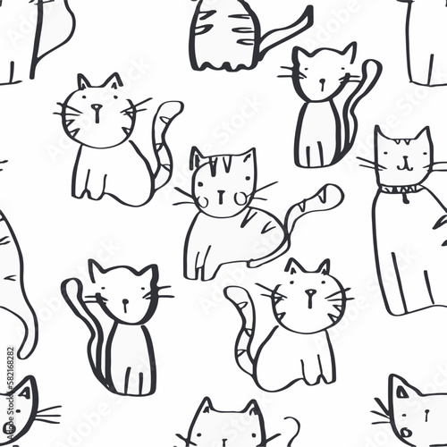Cute cat illustrations pattern  vector illustration with white background