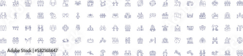 Crm marketing line icons signs set. Design collection of CRM, Marketing, Contact, Management, Automation, Prospects, Strategies, Services outline concept vector illustrations