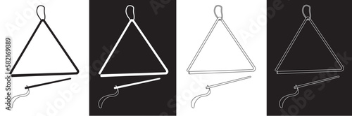  Four black and white triangles. percussion musical instrument. Vector illustration isolated on white and black background. © Elvis