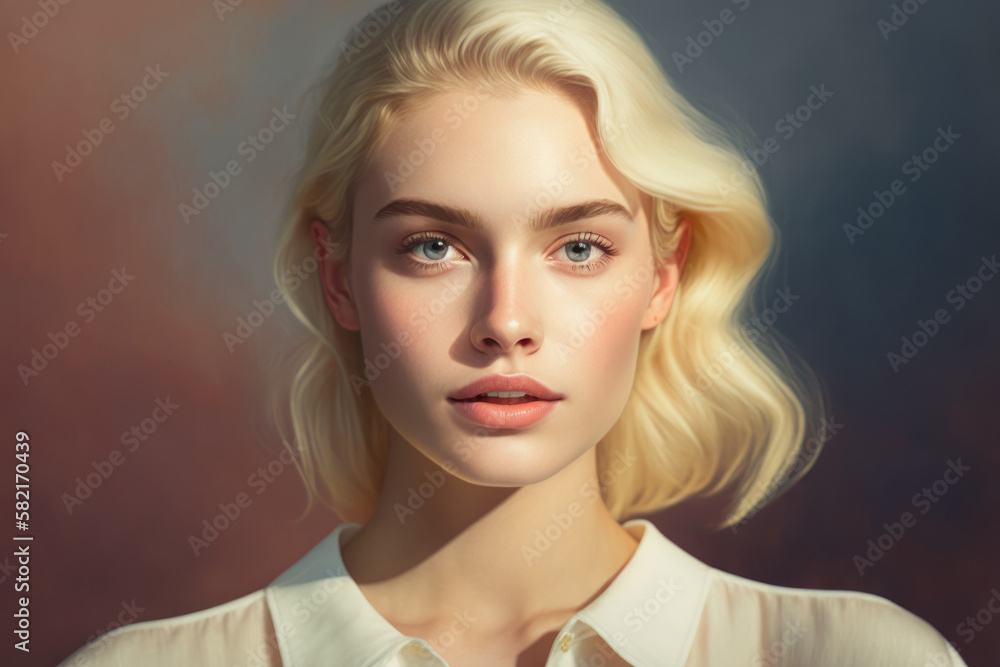 Pretty blonde woman looking at camera. generative AI Pretty blonde woman looking at camera. generative AI