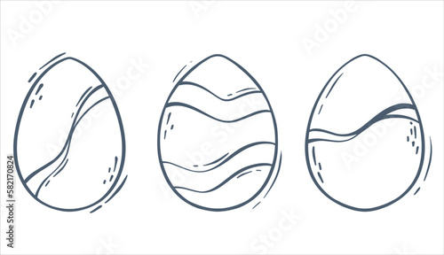 Set of contour Easter eggs. Decorated eggs for the spring holiday. Linear vector illustration for concept design. isolated object.
