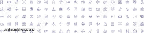 Community system line icons signs set. Design collection of Social, Network, Relationships, Platform, Connections, Interaction, Support, Participation outline concept vector illustrations