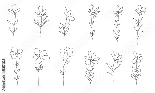 Spring line art flowers set vector eps 10