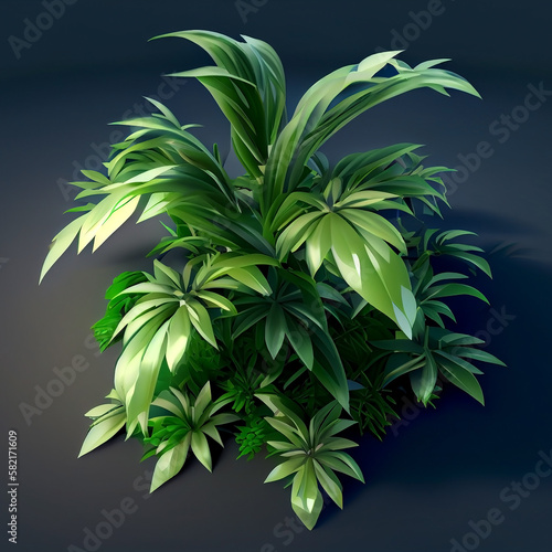 Drawing of a beautiful green houseplant on a dark uniform background. Generative AI