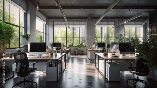 Modern Office Interior. Generative AI.