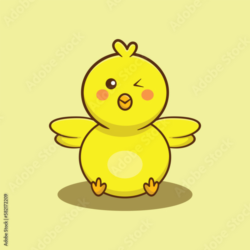 chick eyewink cute cartoon vector illustration, kawaii animal photo