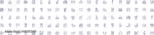 Big family line icons signs set. Design collection of Large, Clan, Extended, Kin, Household, Clan, Brood, Tribe outline concept vector illustrations