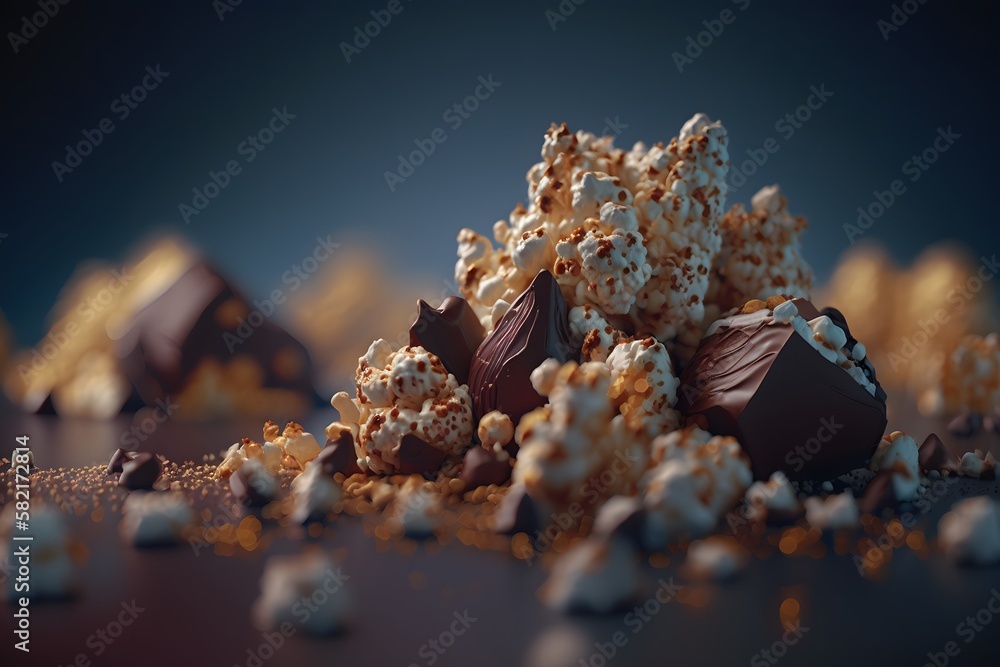 Obraz premium Chocolate popcorn created using AI Generative Technology