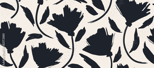 flowers hand drawn seamless pattern. ink brush texture.

