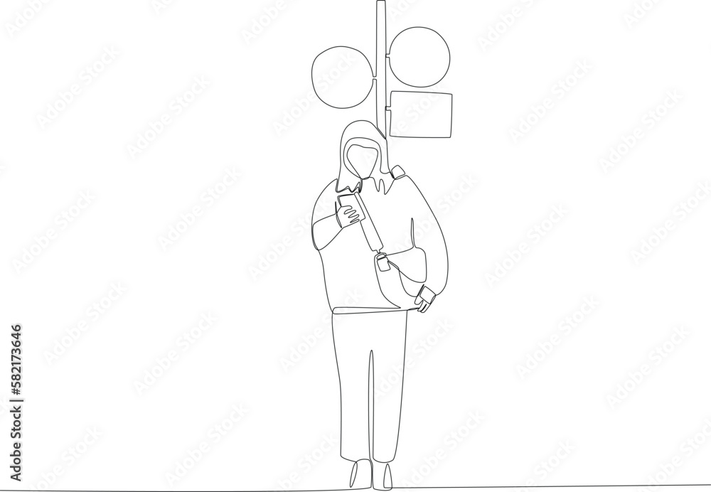 A woman standing at a traffic light. Public transport one-line drawing A woman standing at a traffic light. Public transport one-line drawing