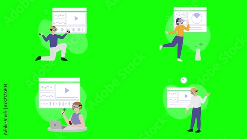 Wallpaper Mural Virtual reality office activities men and women collection, isolated on green screen. Employees presenting at the dashboard with VR glasses. 4k animated characters. Torontodigital.ca