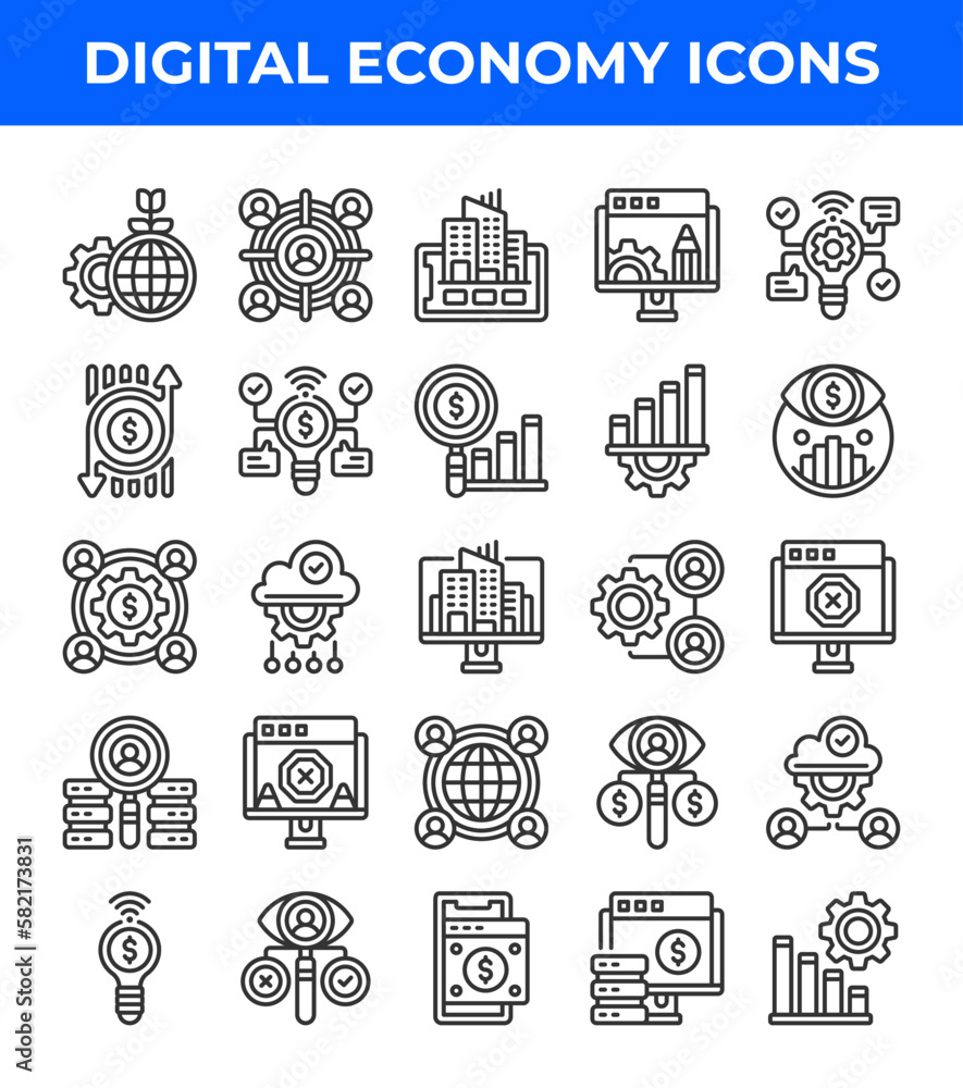 Digital Economy line icon. Related to the digital economy, digital marketing, cloud, server. Editable stroke. Vector illustration Digital Economy line icon. Related to the digital economy, digital marketing, cloud, server. Editable stroke. Vector illustration