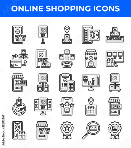 Online shopping line icon. Related to online, marketplace, location, box, store, medal,. Editable stroke. Vector illustration