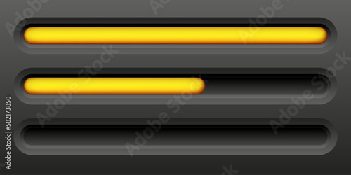 3d Loading bar. The health or progress bar. Life scale. Orange bar. Design elements for video games. Vector clipart isolated on gray background.	