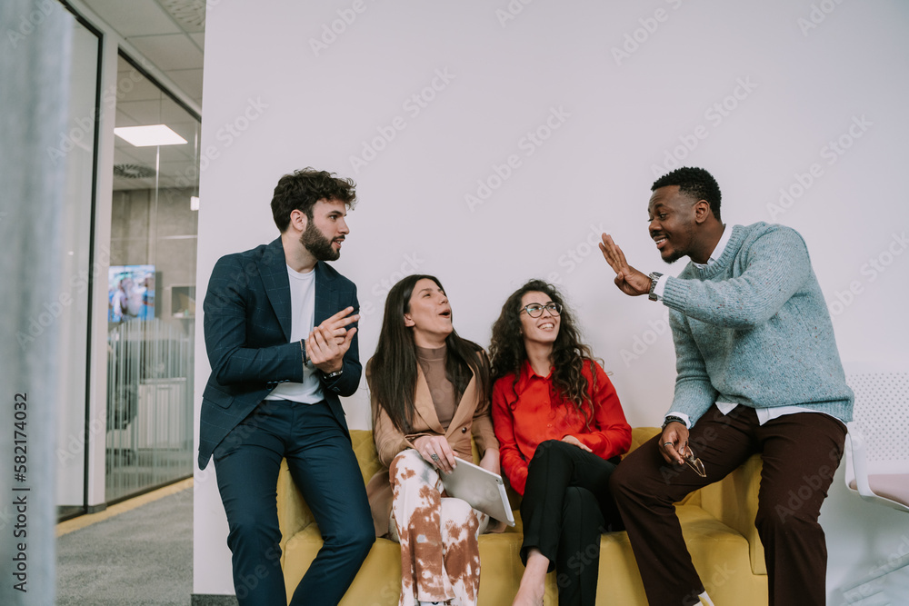 Gorgeous brunette female person is surprised by her black male colleague answer Gorgeous brunette female person is surprised by her black male colleague answer