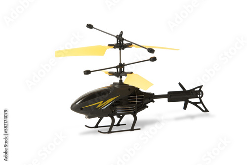 Radio controlled helicopter on white background
