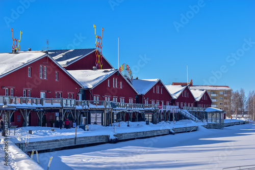 Lulea, Sweden Panorama city. Norrbottens Teater sunny winter day. photo