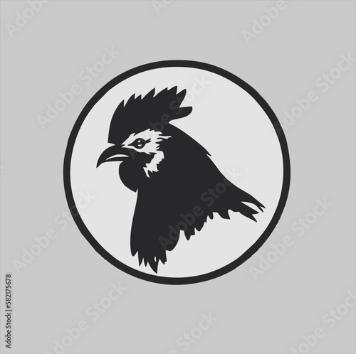 black rooster logo silhouette isolated on gray. Simple vector icon illustration. chicken animal design element.