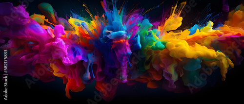 Ultra widescreen desktop background with abstract bright colour splashes