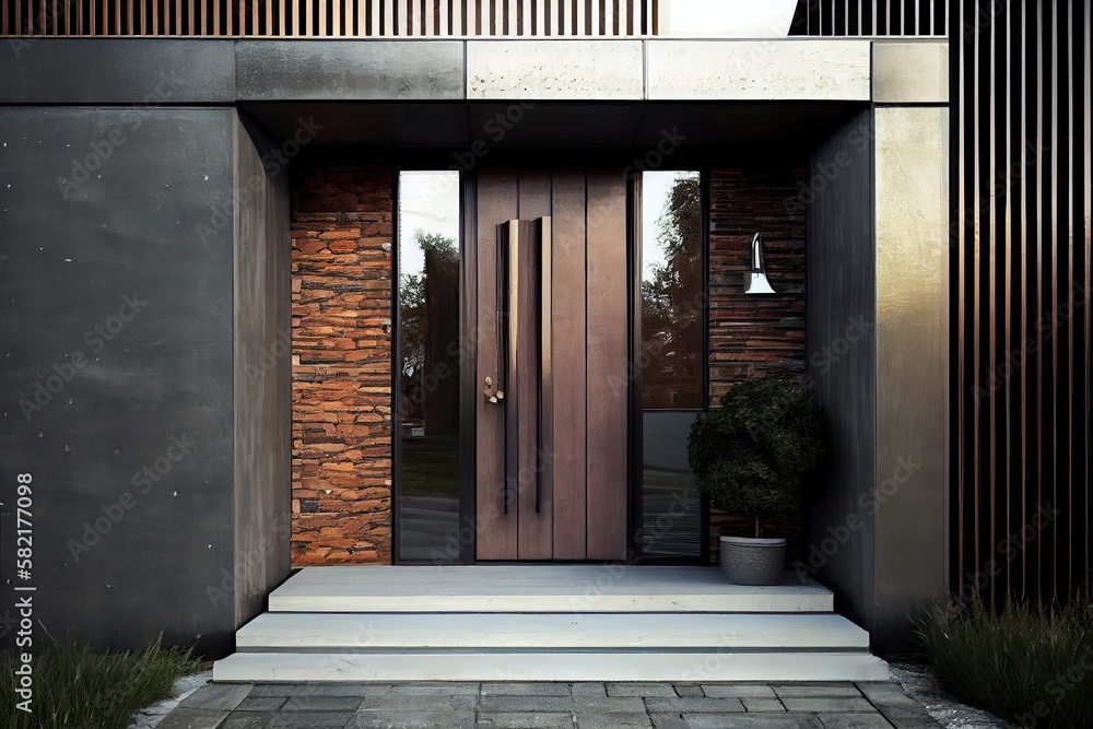 Modern metal door entrance to a house. Generative AI
 - obrazy, fototapety, plakaty 