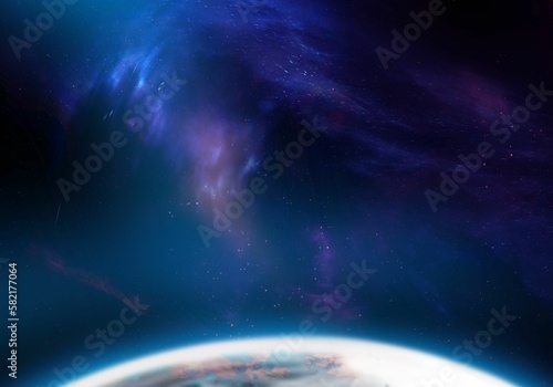 Fototapeta Naklejka Na Ścianę i Meble -  Celestial digital art of a planet with stars and galaxies in outer space background