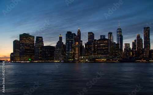 Downtown Manhattan at nightfall