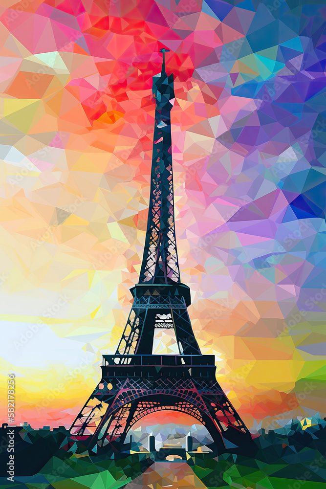 Eifeltower - colorful painting in a polygon style created using generative AI tools.