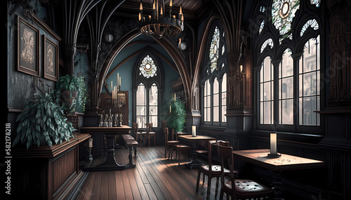 Gothic and steampunk concept design for a cafe or restaurant, gothic and steampunk room © mr_thorn