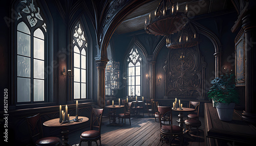 Gothic and steampunk concept design for a cafe or restaurant  gothic and steampunk room
