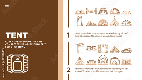 tent equipment tourism landing header vector