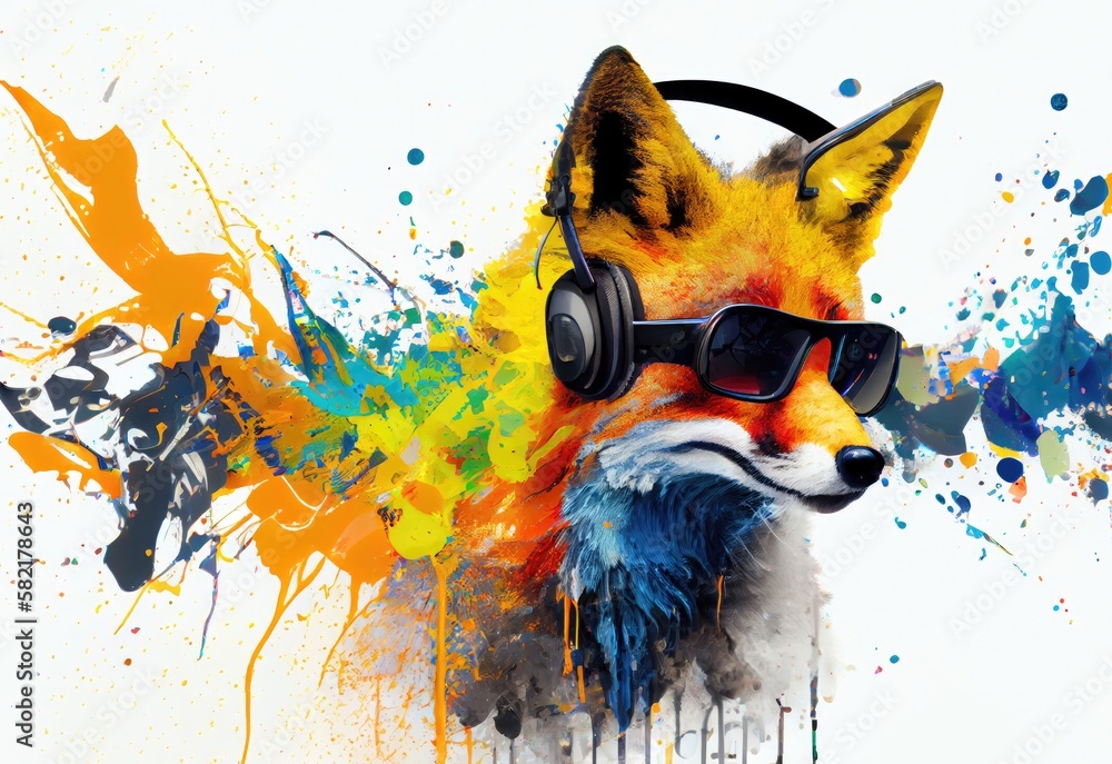 Naklejka premium Fox Multi Color Splash Looking Chic Generative AI